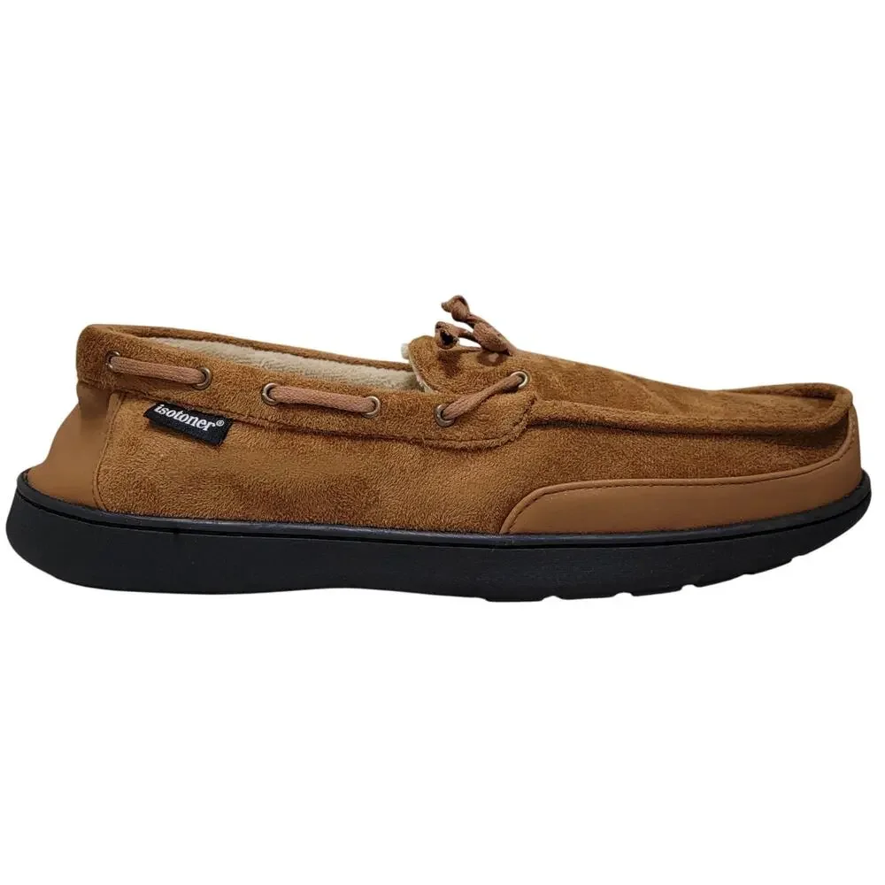 Isotoner Men Slip On Boat Shoe Loafer Slippers Size US L 9.5-10.5 Cognac Brown